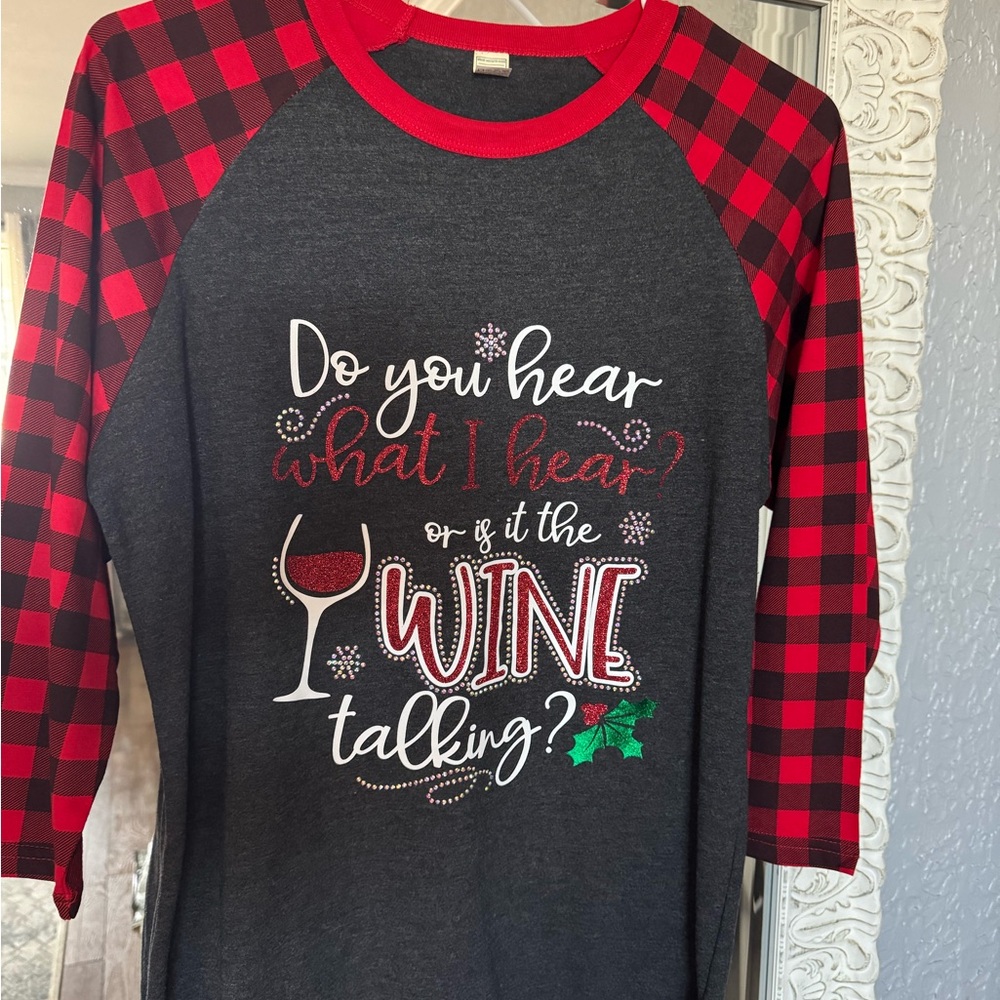 Plaid Sleeve Graphic Women's Top